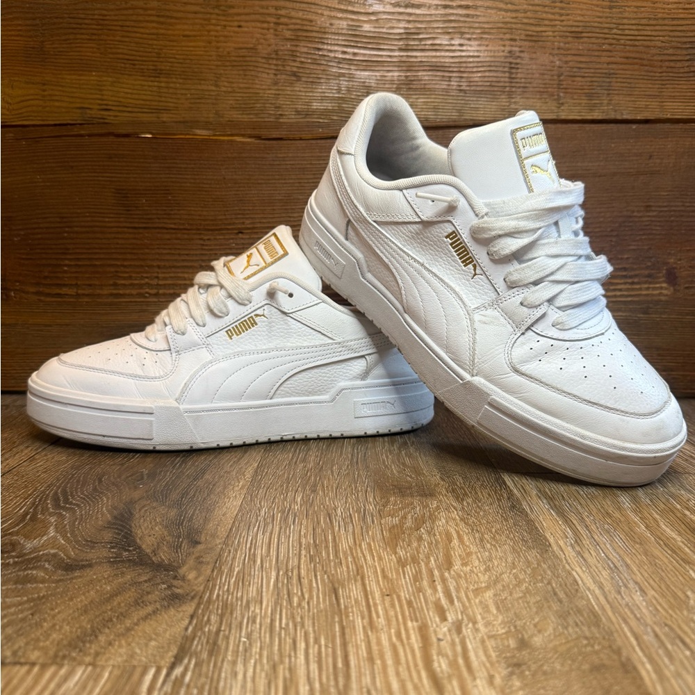 Men’s Puma White and Gold Sneakers